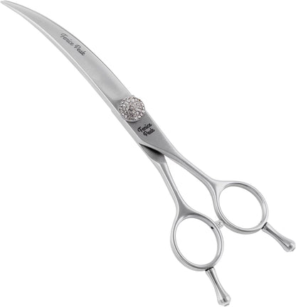Fenice Peak Curved Dog Grooming Scissors with Jewelled Screw 440C Stainless Steel Pet Grooming Bending Scissors with Symmetrical Handle and Decorative Tail Nails Professional Groomer and Home User