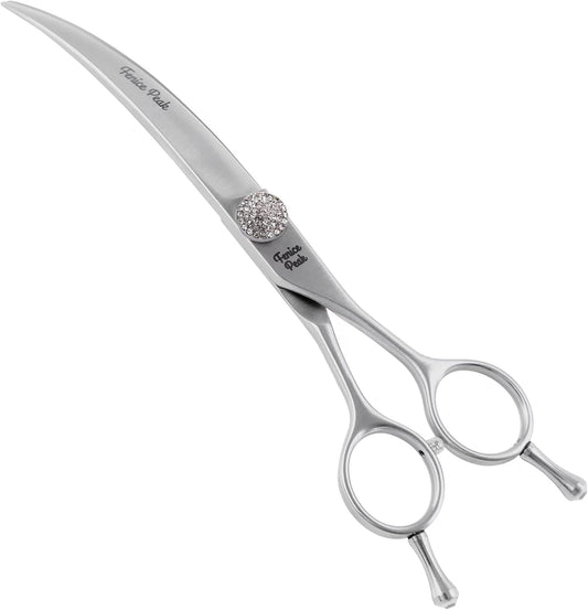 Fenice Peak Curved Dog Grooming Scissors with Jewelled Screw 440C Stainless Steel Pet Grooming Bending Scissors with Symmetrical Handle and Decorative Tail Nails Professional Groomer and Home User