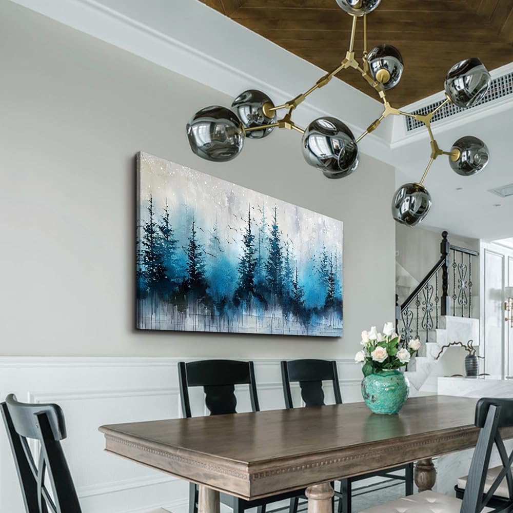 hyidecorart Large Wall Art For Living Room Framed Wall Decor For Office Bedroom Decoration Scenery Abstract Wall Painting Misty Forest Trees Pictures Artwork Canvas Prints Home Room Decor 48"X 24"