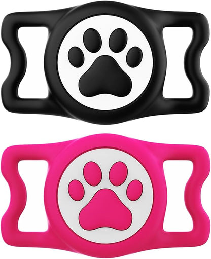 IP68 Waterproof for AirTag Dog Collar Holder, Silicone Dog Air tag Holder for Apple Air Tag (Black&Rose)