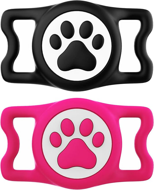 IP68 Waterproof for AirTag Dog Collar Holder, Silicone Dog Air tag Holder for Apple Air Tag (Black&Rose)
