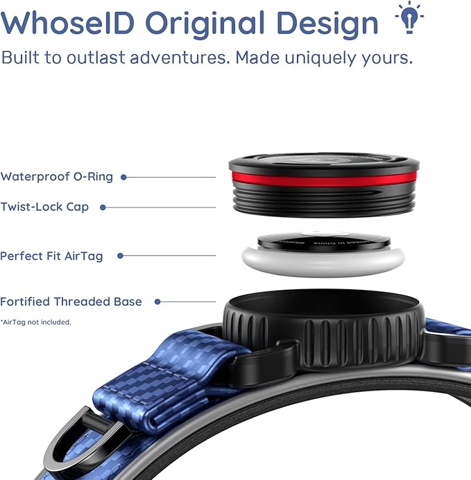 WhoseID Premium Leather Dog Collar for Large Dogs - IPX8 Waterproof AirTag Dog Collar | Magnetic Buckle Heavy Duty Collar | 450LB Escape-Proof | Reflective Dog Collar with AirTag Holder