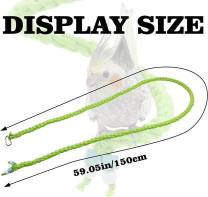 Dnoifne 59 Inches Bird Spiral Rope Perch, Bird Rope Swing Perch, Bird Cage Stand Pole Accessories, Bird Standing Climbing Toy for Parrot Parakeet Budgies Lovebirds Cockatiels (59""/1.5 M), Green