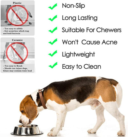 Stainless Steel Dog Bowls, 1.5 Cup/12oz Cat Bowl Water and Food with Rubber Base, Pet Bowls for Small Dogs, Cats, Puppy, Rabbit and Kitten, 2Pack