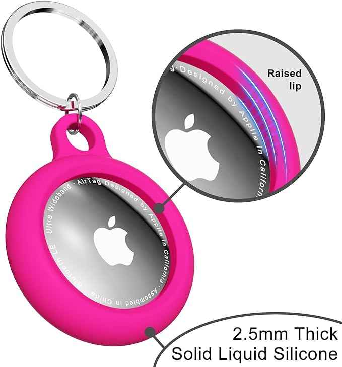 oakxco for Airtag Keychain Silicone, Airtag Holder with Key Ring, Air Tag Cover Cute Accessories for Kids, Luggage, Car Dog Collar, Car, Compatible with Apple Airtag Case Waterproof Tracker, Hot Pink