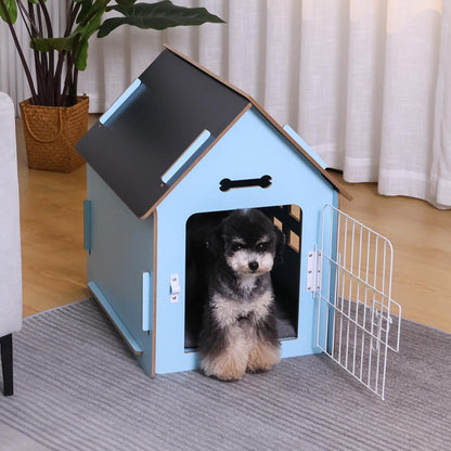Dog House Indoor for Small Dogs or Cats, Cozy Wooden Design, Small Indoor Bed House, with Air Vents and Elevated Floor Warm Dog Cave (Large Blue)