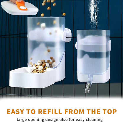 34oz Automatic Rabbit Feeder for Cages, Hanging Auto Bunny Food Bowl Dispenser Small Aniaml Cage Accessories for Ferret Guinea Pig Rat Rabbit Cat Puppy (White)