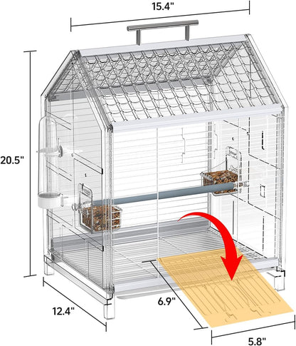 20.5 inch Pet Small Bird Cage, Parrot Cage, Portable Bird Carrier, Temporary Bird Cage in Car, for Home, Outing, Pet Clinic, Temporary Placement, for Small Medium Birds, Clear