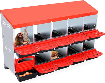 Chicken Nesting Box, 10 Hole 2 Layer Hen Nest Box, Roll Away Eggs Laying Boxes,Cleanable Pull Out Hen Roosting Boxes