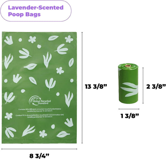 Best Pet Supplies Poop Bags for Dogs, 50% Post-Consumer Recycled Content dog waste bags on rolls, fits all poop bag holders for leashes - 300 Count, Green, Lavender Scented