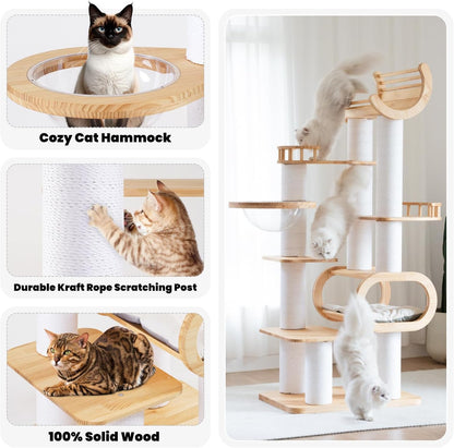 74.8" Modern Cat Tree for Indoor Cats, Tall Wood Cat Tower with Scratching Post, Heavy Duty Luxury Condo with Removable Mats, Multi-Level Cat Furniture for Cats