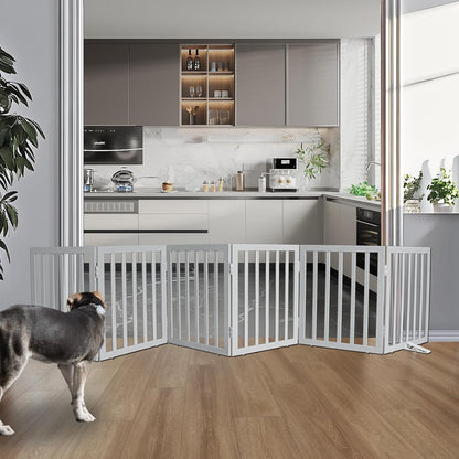 ZJSF Freestanding Indoor Dog Gate for House Foldable Wood Puppy Gate for Doorways Pet Gate for Stairs Extra Wide Pet Fence, Grey, 24" Height 6 Panels