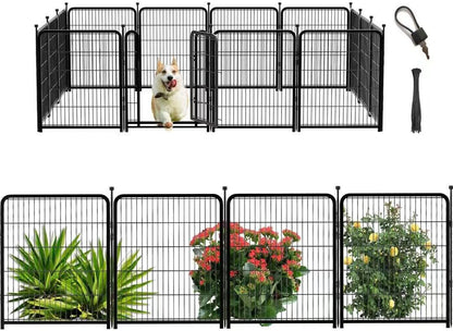 Dog Playpen 48 inch(H) 8 Panels Total 17.7 Ft(L) Dog Fence Outdoor for Yard. Wide Door Low Threshold，Metal Dog Pen Heavy Duty Pet Puppy Exercise Pen for Rv Camping Garden Yard