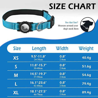Airtag Dog Collar with Waterproof Air Tag Holder, Integrated Reflective Pet Collar with Soft Padding, Adjustable Nylon Collar for Small Medium Large Dogs, Blue, S (11.8"-15.7")