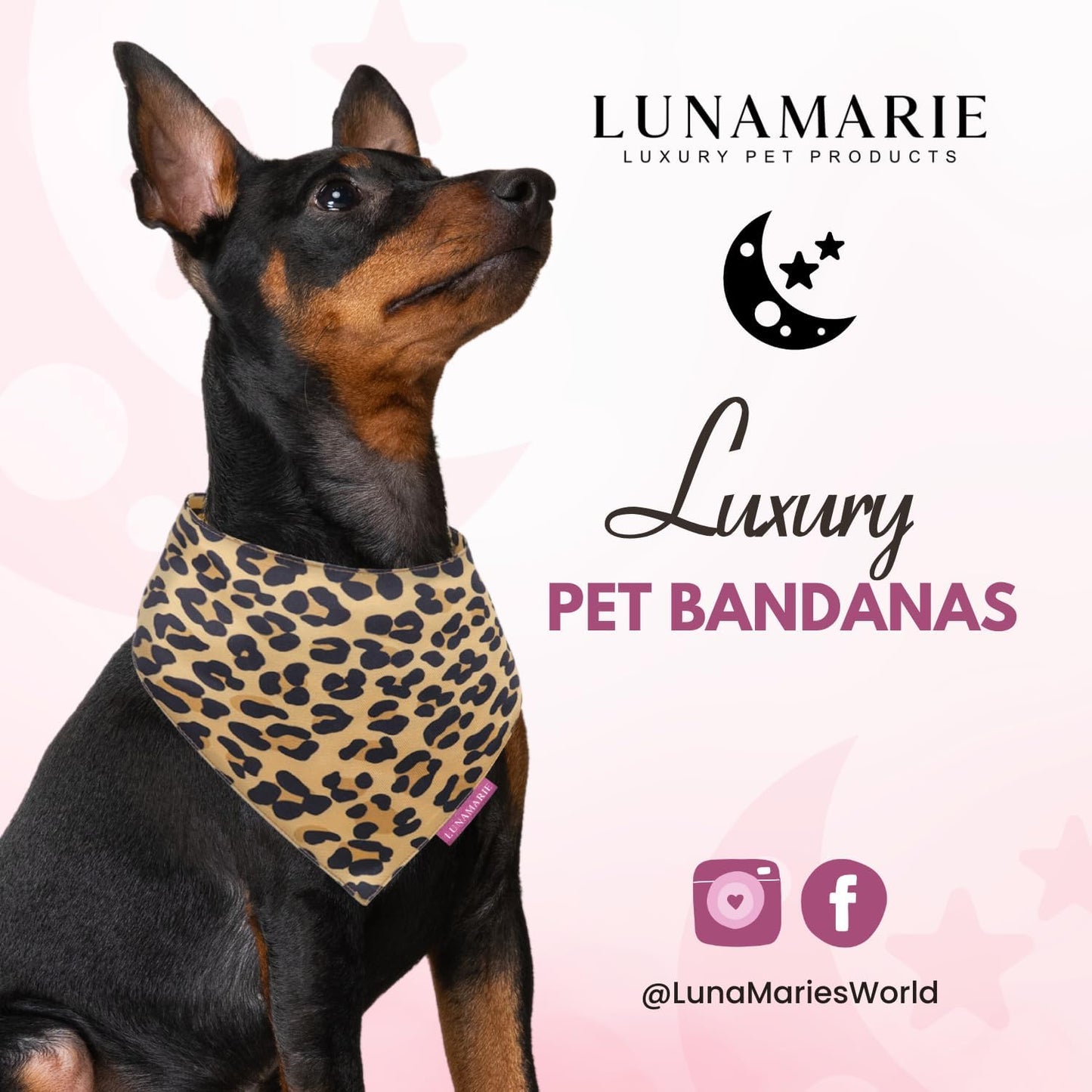 LunaMarie - Luxury Dog Bandanas - Cute Leopard Designs | Premium & Soft Poly Fabric | 100% Handmade Adjustable Shape Animal Print Pet Scarfs Small, Medium, Large (Leopard, Large)