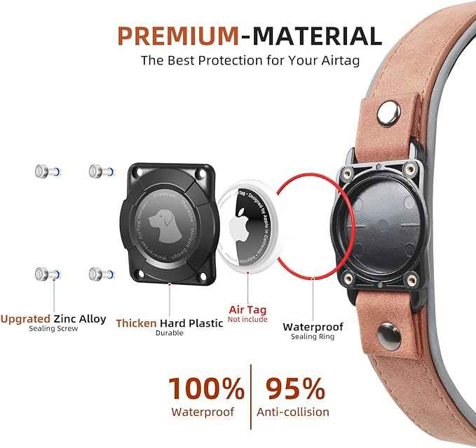 Leather AirTag Dog Collar, Waterproof Dog Collar with Air Tag Holder, Compatible with Apple Air Tag, Reflective, Durable, Comfortable Padded GPS Dogs Collars (MahoganyBrown, M)