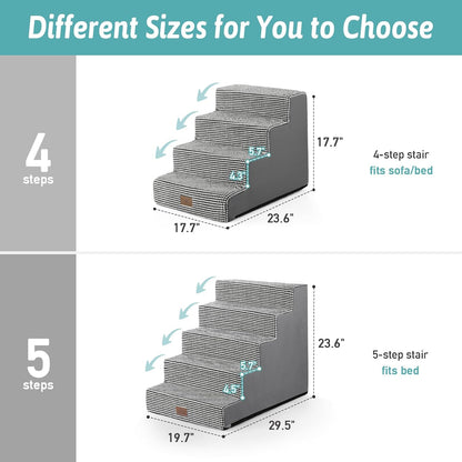 Dog Stairs for Small Dogs, 5 Tier Wider Pet Stairs for High Beds, 23.6" H Non-Slip Dog Steps for Old Cats, Puppies, Small Medium Dogs, 29.5x19.7x23.6 inch, White Black