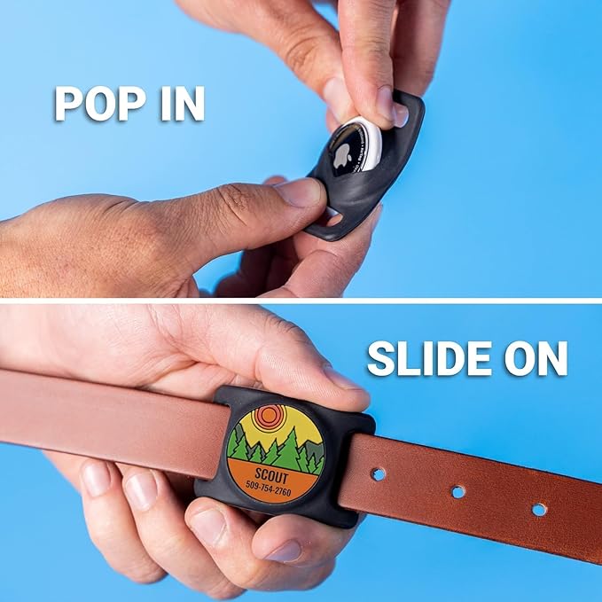 GoTags Designed for Airtag Engraved Dog Collar Holder, Personalized Airtag Case for Pet Collar, Up to 2 Lines of Custom Text, Slide On Tag for GPS Dog Tracker, Compatible with Apple iPhone, Small