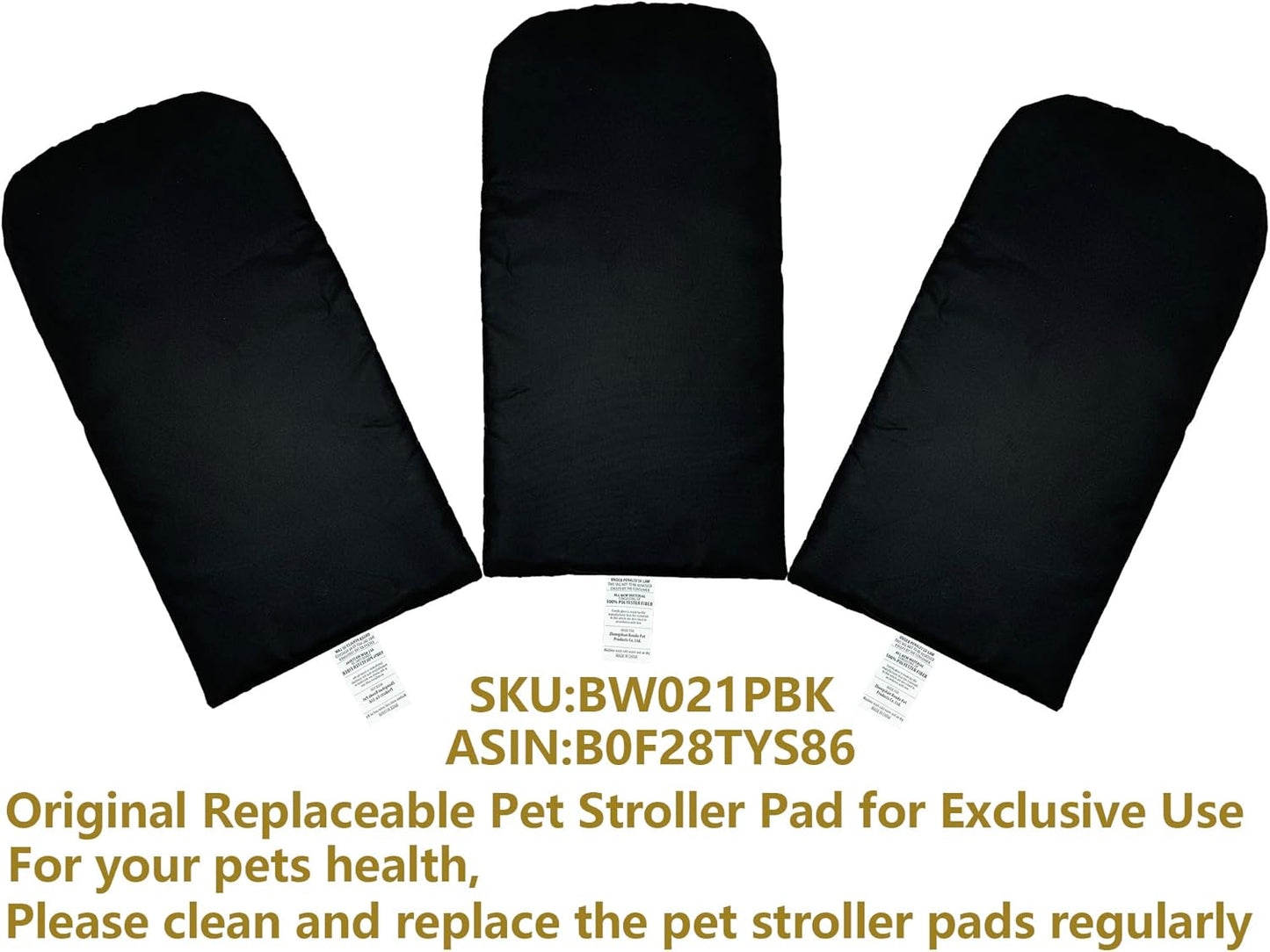 ROODO Pet Stroller Inner Pad for Exclusive Use,Original,Replaceable,Easy to Clean,Set of 3 pc(Black) - Pawvie