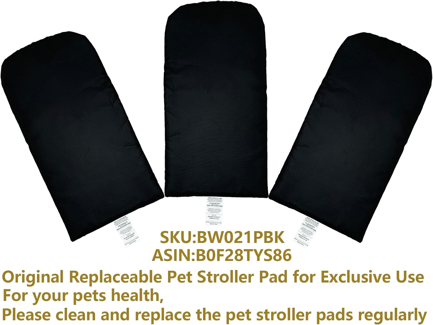ROODO Pet Stroller Inner Pad for Exclusive Use,Original,Replaceable,Easy to Clean,Set of 3 pc(Black) - Pawvie
