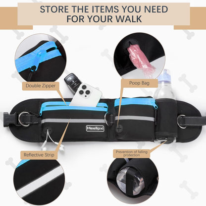 Hands-Free Waist Leash with Pouch for Two Dogs,Reflective Stitching, Dual Handle & Bungee Retractable Design – Ideal for Medium to Large Dogs (Blue) – Dog Walking Accessories