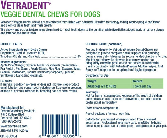 Vetradent® Veggie Dental Chews for Medium Dogs
