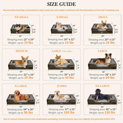 Comfort Expression Medium Dog Beds Waterproof Orthopedic Foam Dog Sofa Beds for Medium Large Dogs Comfy Pet Bed with Washable Removable Cover & Non-Slip Bottom(Medium,Dark Green)