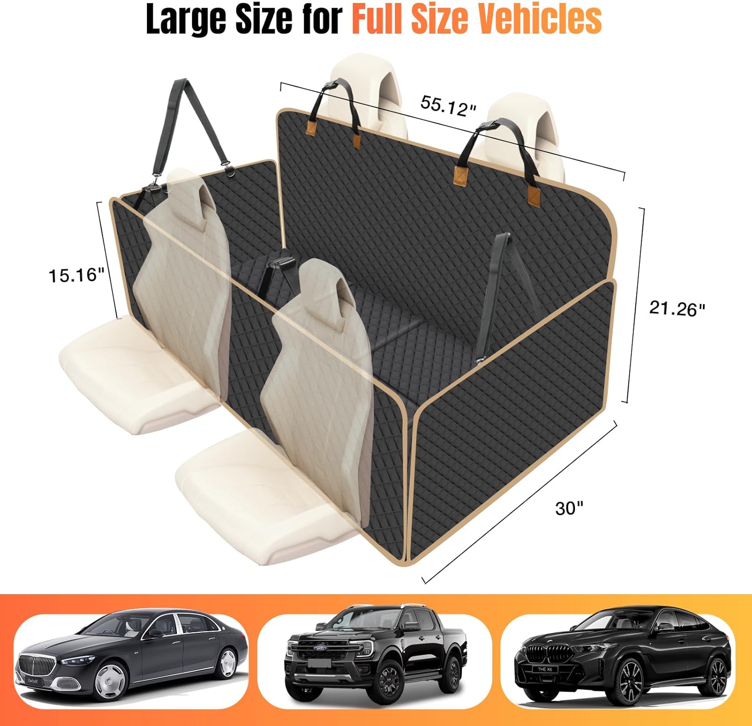 Dog Car Seat Cover for Back Seat, Larger Dog Car Bed Cover with Hard Bottom, Backseat Extender Hammock for Full SizeTruck/SUV 8 Panels - Black - Pawvie