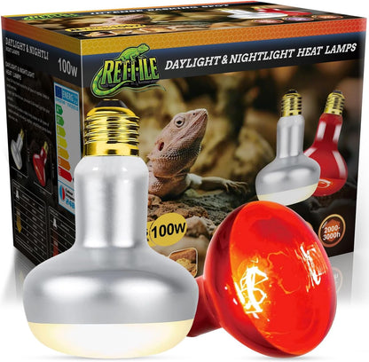 Reptile Heat Lamp Bulb 100W, 2-in-1 Day & Night Combo, Infrared Heat Lamp & UVA Sunlight Heating Lamp for Reptile Terrariums