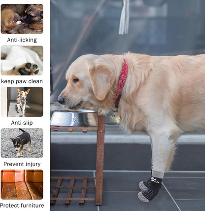 SCENEREAL Anti Slip Dog Sock to Prevent Licking Paws for Hardwood Floors, Boots & Paw Protector Shoes for Hot/Cold Pavement with Grippers, Double Sides Grips for Small Medium Large Senior Dogs, M
