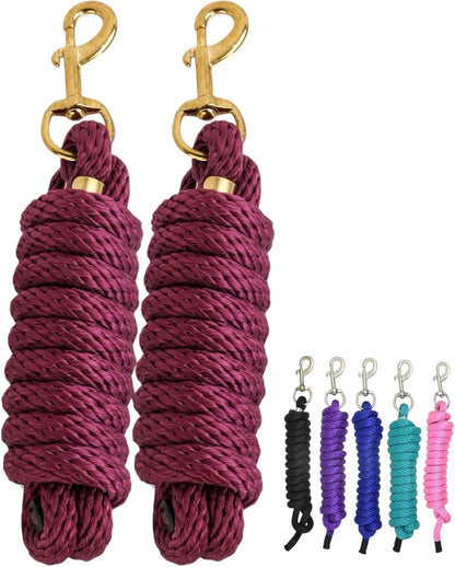 (Pack of 2) Nylon 8ft Lead Ropes for Horse Halters (Maroon)