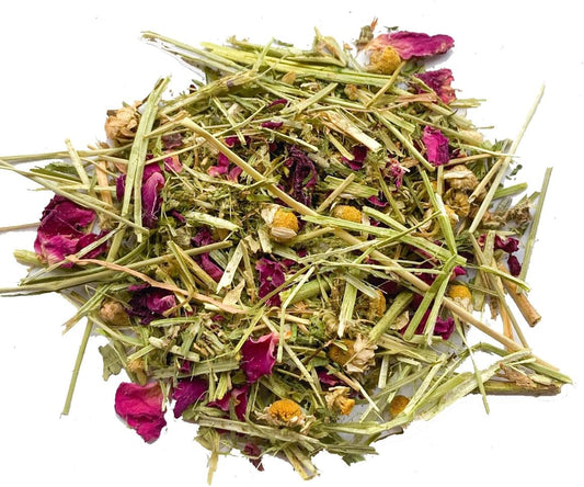 Herbal Calming Forage: Premium Rabbit Food, Hay for Guinea Pigs Food, Chinchilla Food, Hamster Treat Made with Timothy Hay & Organic Herbs (10 Ounces)