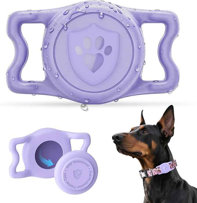 for Airtag Dog Collar Holder – IP68 Waterproof Dog Air Tag Holder for Dog Collar, Anti-Lost & Durable Silicone Case, Compatible with Apple AirTags (Purple)