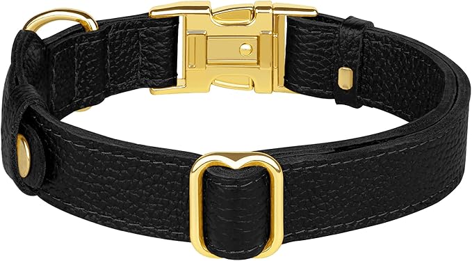 Leather Airtag Dog Collar - Soft Tracking Dog Collar with Apple AirTag Holder and Metal Buckle - Safety GPS Pet Collars for Small Medium Large Dogs Puppy Pink Red (Black, L, 17"-21" Neck Fit)