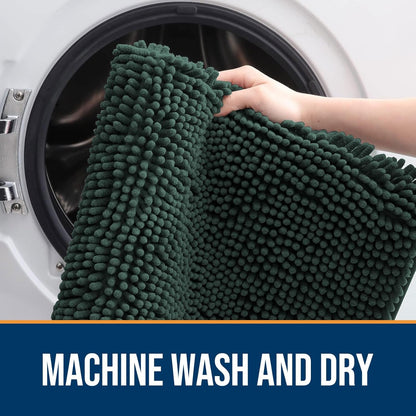 OLANLY Dog Door Mat for Muddy Paws 24x16, Absorbs Moisture and Dirt, Absorbent Non-Slip Washable Doormat, Quick Dry Chenille Mud Mat, Entry Indoor Entryway Carpet for Inside Floor, Blackish Green