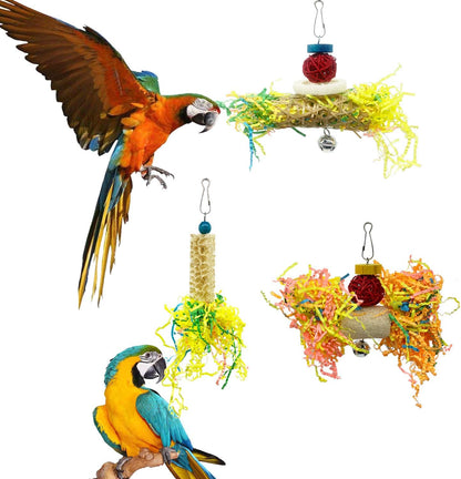 EBaokuup Bird Parrots Shredding Toys Parakeet Chewing Toys Bird Loofah Toys Parrot Cage Shredder Toys Bird Foraging Hanging Toys Bird Accessories for Parrots Lovebird Cockatiel Conure African Grey