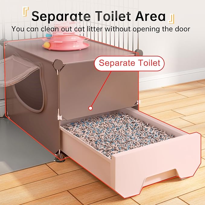 Oneluck Cat Cage with Litter Box,4-Tier DIY Enclosures Large Playpen Detachable Metal Wire Kennel Indoor Crate Large Exercise Place Ideal for 1-2 Cats (55.1" L x 17.8" W x 41.3" H)