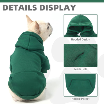 KOOLTAIL Basic Dog Hoodie - Soft & Warm Dog Hoodie Sweater with Leash Hole and Pocket, Dog Winter Coat, Cold Weather Clothes Sweatshirt for Small Medium Large Dogs Puppy Cat Boys Girls Deep Green L