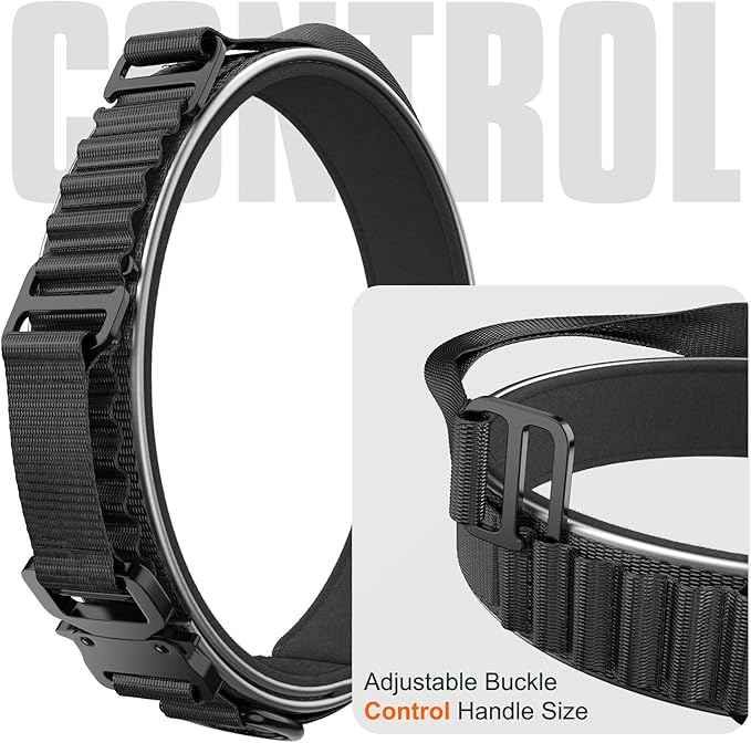 2025 New and Improved AirTag Dog Collar, Military Tactical Dog Collar with AirTag Holder - Adjustable Control Handle, Durable Metal Buckle, Comfortable GPS Dog Collars (M, Black)