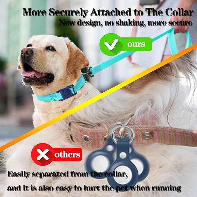 2 Pack Waterproof AirTag Dog Collar Holder Compatible with Apple AirTag, Silicone Hidden Loop Holder for Airtag Tracker, Anti-Lost Dog Collar Air Tag Accessories(Blue,Black)