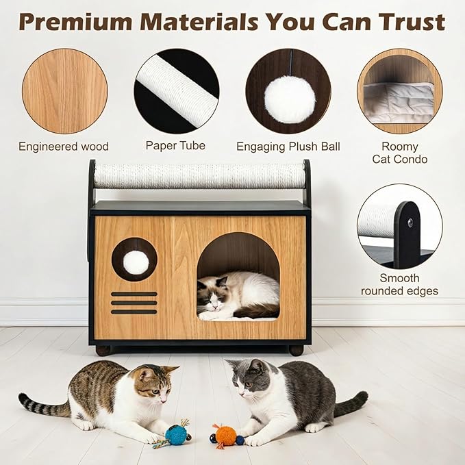 Modern Luxury Cat House & Condo – Indoor Wooden Cat Furniture with XL Lounge, Hammock, Scratching Posts & Climbing Platforms