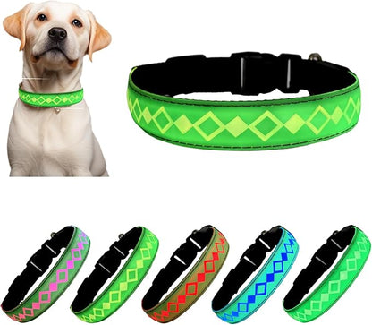 LED Dog Collar with AirTag Holder and Custom ID Tag, 15 Light Modes, Waterproof, Multiple Colors (GREEN, L(15.7-19.7"))