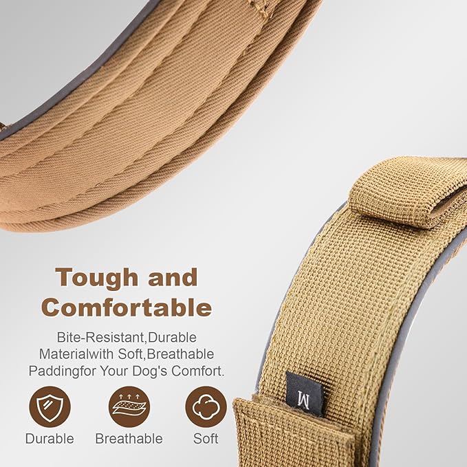 2026 Upgrade Dog Collar with IPX8 Waterproof AirTag Holder,Military Tactical Comfortable Control Handle and Ultra-Durable Metal Buckle/Night Reflective,GPS Collar for Medium to Large Dogs（Khaki/XL）