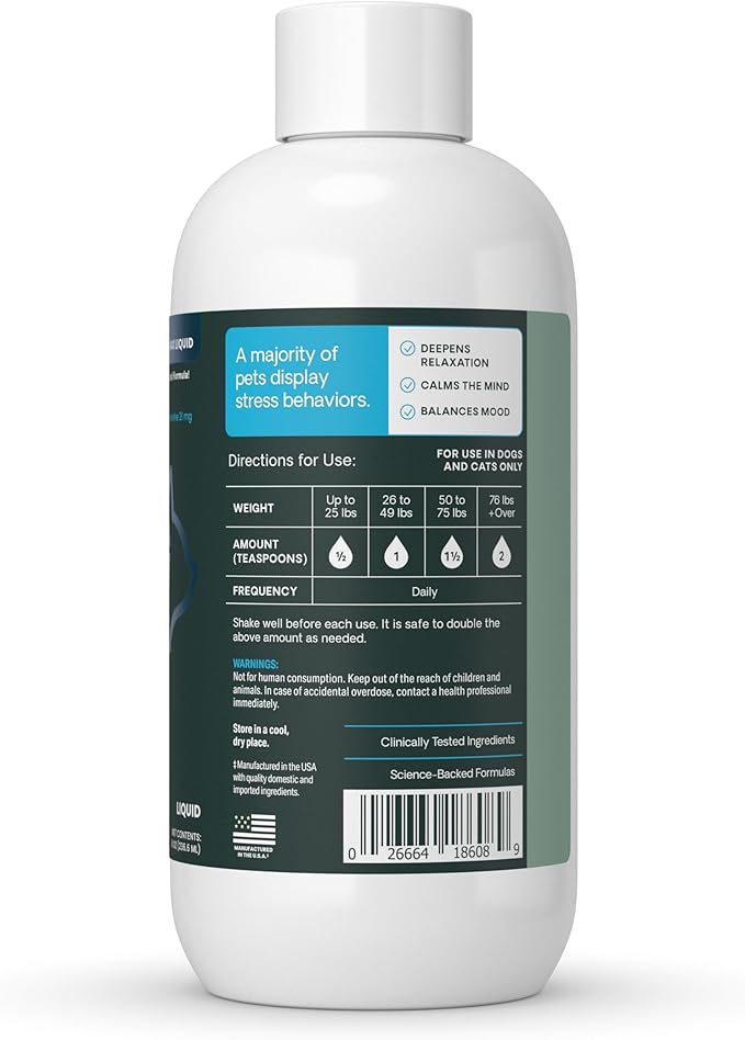 VetriScience Calm & Confident Liquid, Composure Calming and Anxiety Supplement for Dogs and Cats, Reduce Stress and Fear, Ideal for Thunderstorms, Fireworks, Vet & Routine Changes, Unflavored, 8 oz