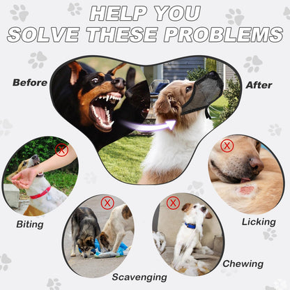 Dog Muzzle, Soft Air Mesh Muzzle for Small Medium Large Dogs Anti Biting Barking Chewing Scavenging, Breathable Adjustable Loop Pets Muzzle with Front Opening Design Allows Panting Drinking (Black,M)