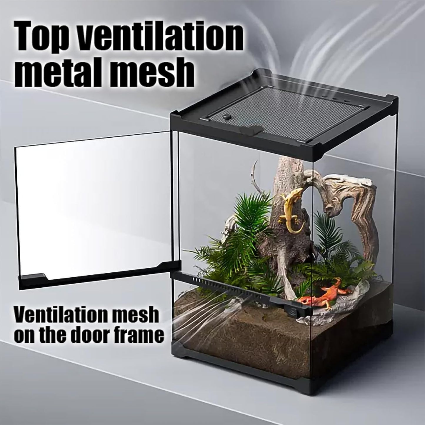 SARUFO Reptile Terrariums Tank (10 PCS) Front Opening Door 8"x8"x12" Amphibian Tank Starter Kit, Suitable for Small Reptiles Such as Geckos, Snakes, Lizards, Chameleons, Serpents