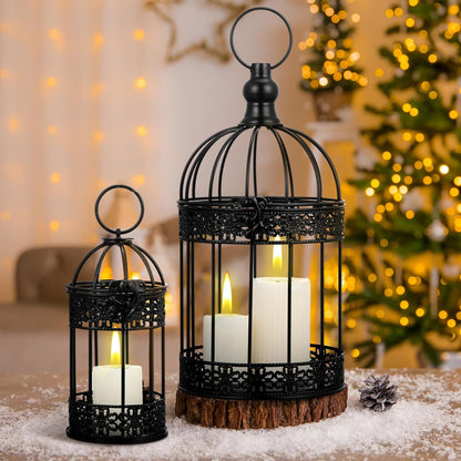 Sliner 4 Pcs Bird Cage Decorative Candle Holder Vintage Candle Holder Cage Lanterns Model for Modern Table House Home Decoration(Black)