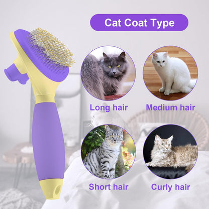 Cat Brush for Grooming and Shedding, Self-Cleaning Silicone Brush for Short and Long Haired Cats, Cat Gifts for Pet Lovers (purple)
