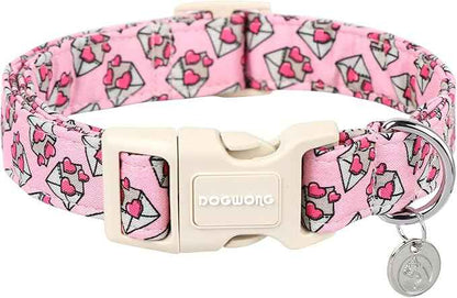 DOGWONG Valentine's Day Love Letter Collar, Adjustable Durable Pink Heart Collar for Small Medium Dogs