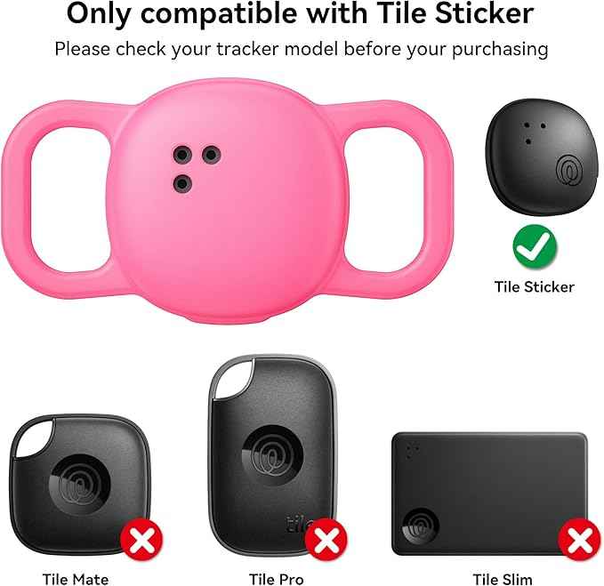 Cat Collar Case for Life360 Tile Sticker Tracker, 2-Pack Silicone Anti-Lost Protective Cover for Life 360 Tile Sticker Holder for Dog/Pet Collars, Durable, Easy Installation, Lightweight, Neon Pink